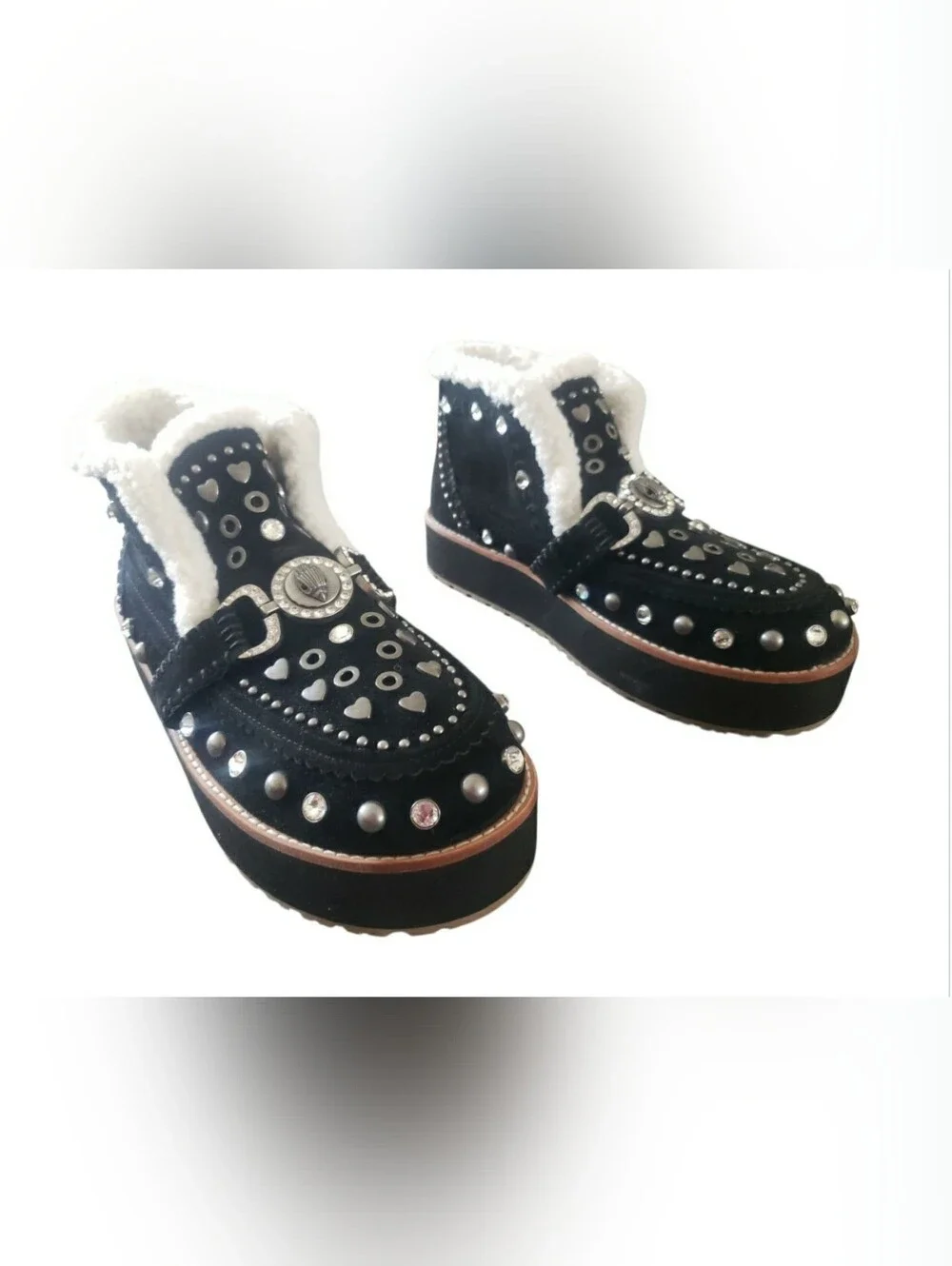 Kurt Geiger Black Suede Studded Buckle Eagle Sharpa Ankle Boot New 11